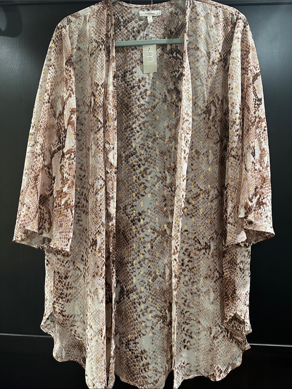 Maurices Neutral Snake-Print Open Kimono Cardigan